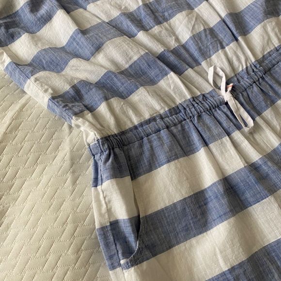GIRLS Mango Linen Blue & White Romper - Picture 7 of 11